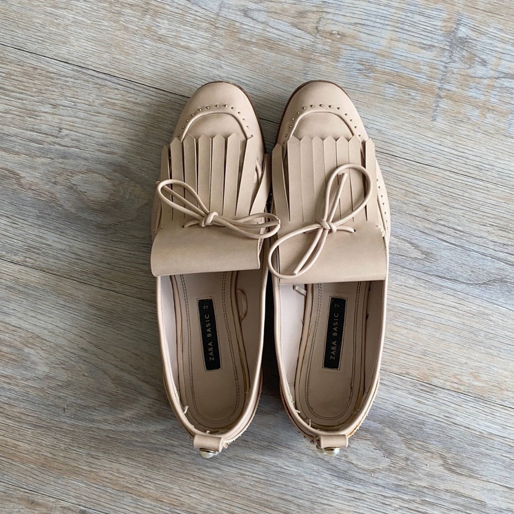 Zara Beige Loafers with Fringe Detail